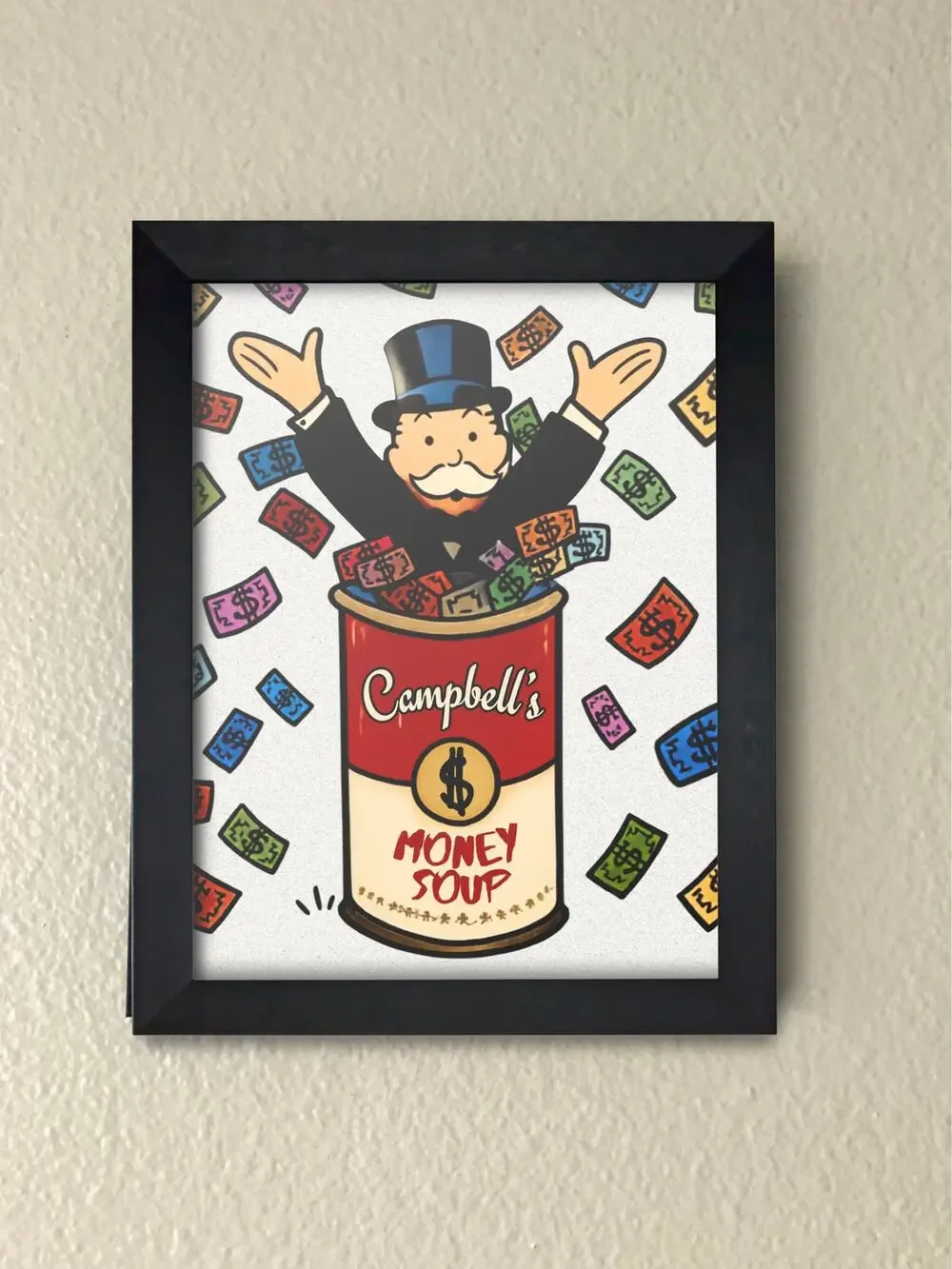 Monopoly Money Soup Street Art – Motivational Framed Print